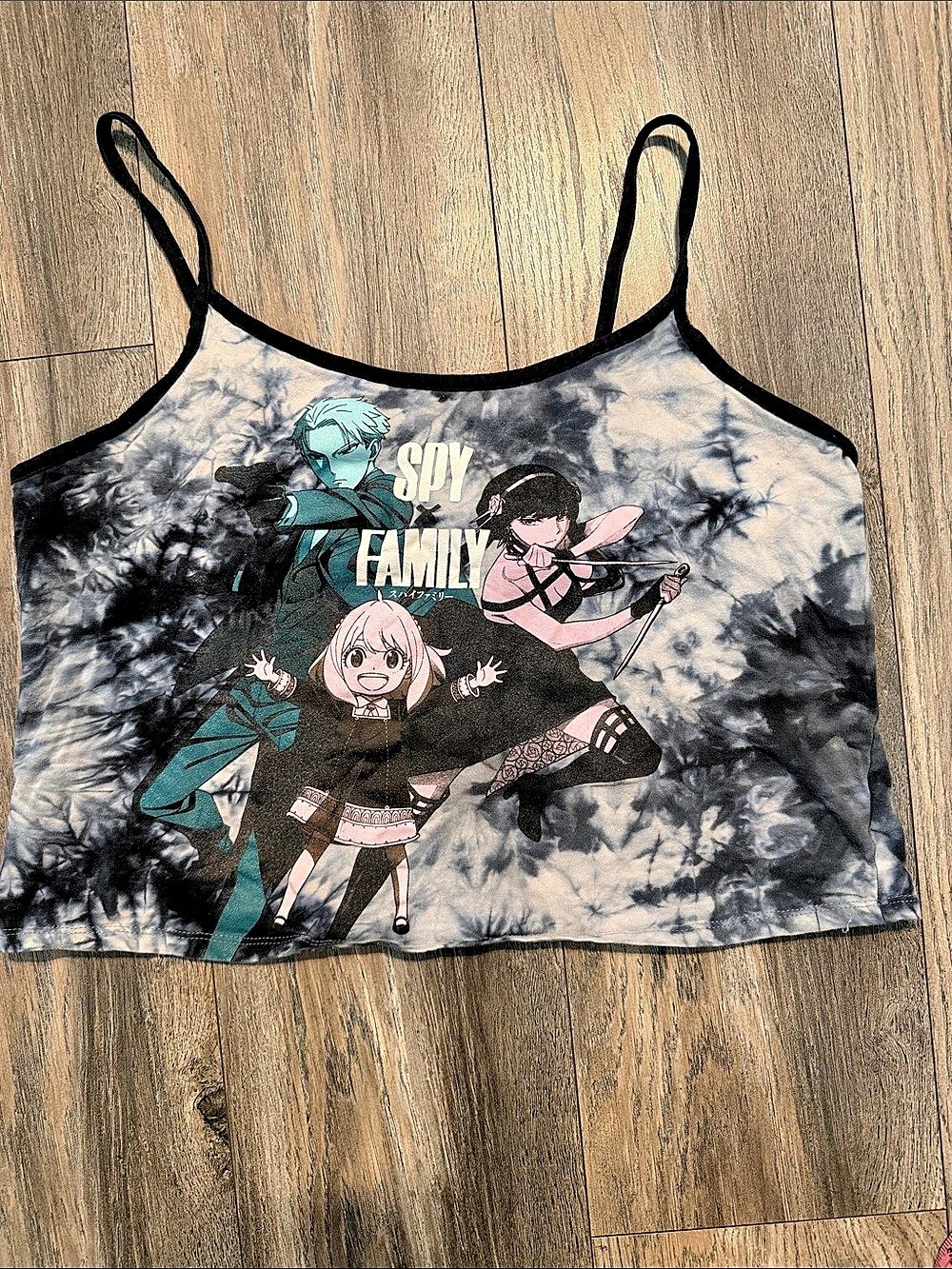 SPY×FAMILY Anime Tie-Dye Crop Top in Black & Gray